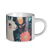 STVYUKL Ceramic Coffee Mug, 425 ml, Large Handle, Cute Llama Floral Pattern, White view 2