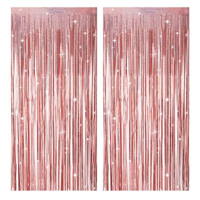 2 Pack Glitter Curtain, Rose Gold Party Decor