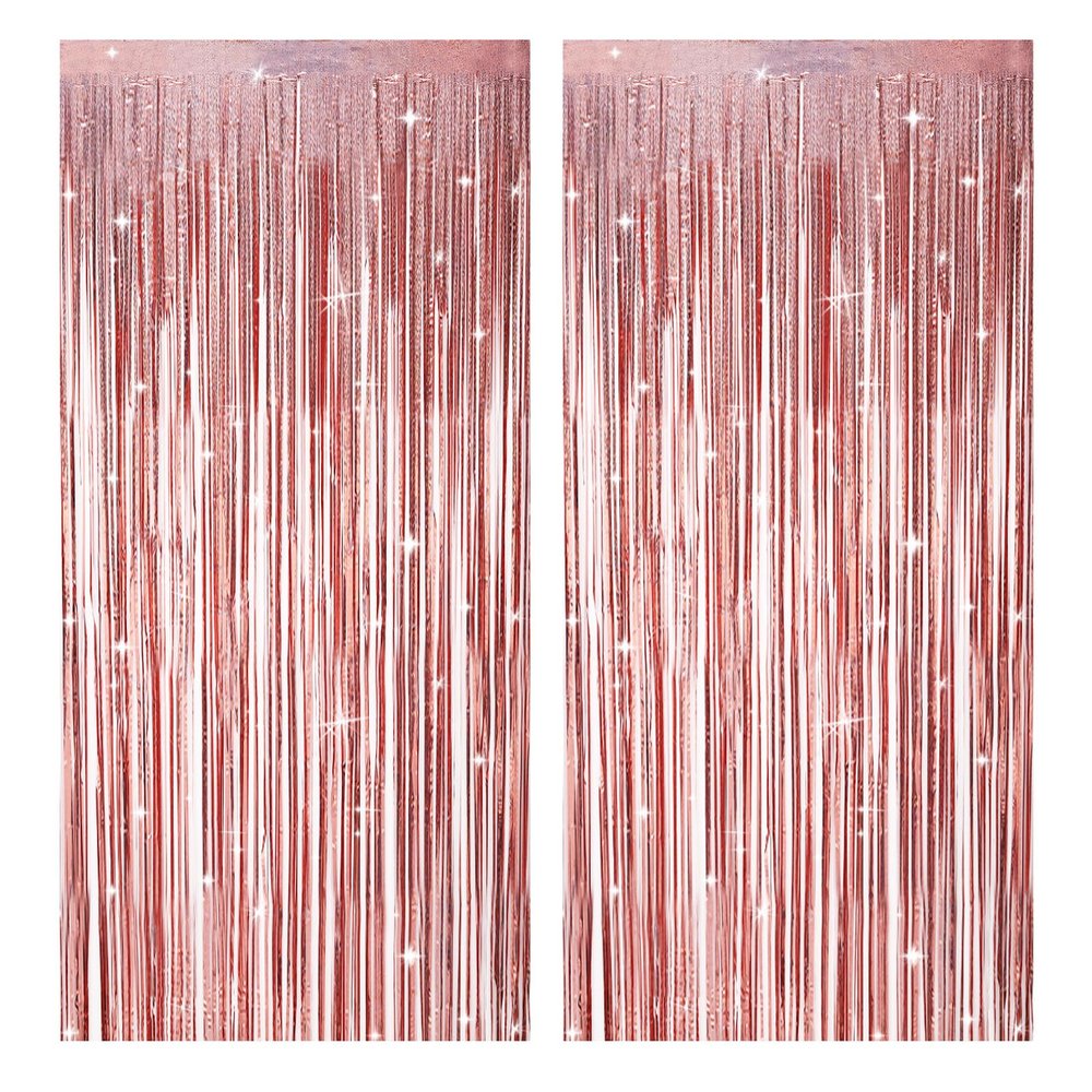 2 Pack Glitter Curtain, Rose Gold Party Decor