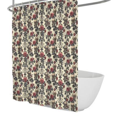 OLLIAR Home Sugar Skull Rose Bathroom Shower Curtain Set, Gothic Floral Design, Washable Waterproof Fabric, 120 x 180 cm