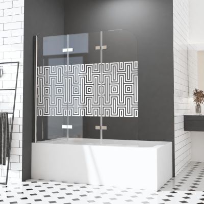 Folding Bathtub Shower Screen, 140 x 140 cm, 3-Piece, Frosted Safety Glass