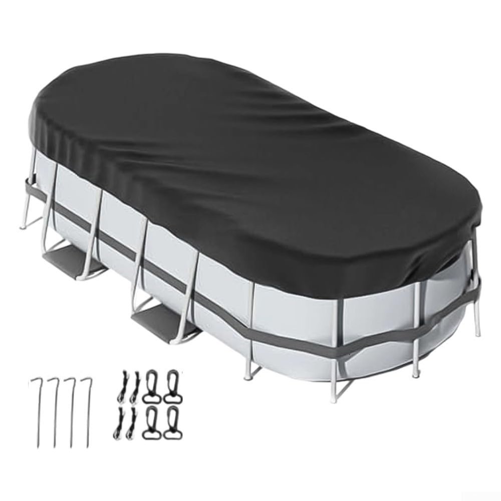 GLOBALHUT Protective Oval Pool Cover and Accessory Set for Above-Ground Pools, All Seasons (244 x 427 cm)