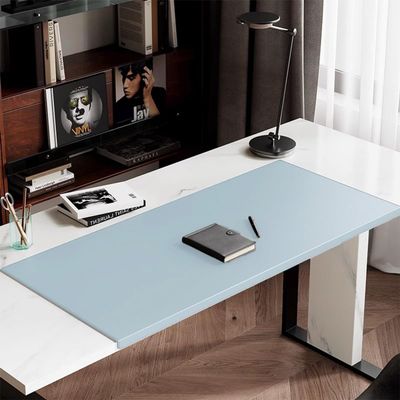 Sewn-Edge Desk Mat, Large PU Leather Desk Pad with Edge Protection, Non-Slip, Waterproof, for Office, Home, Work, Gaming, Study, and Typing (Turquoise, 90 x 45 cm)