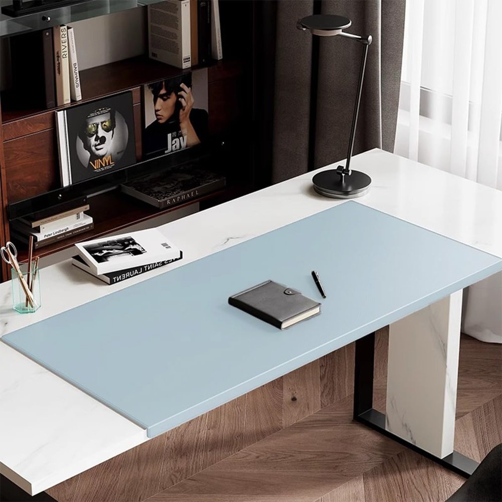 Sewn-Edge Desk Mat, Large PU Leather Desk Pad with Edge Protection, Non-Slip, Waterproof, for Office, Home, Work, Gaming, Study, and Typing (Turquoise, 90 x 45 cm)