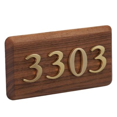 Japanese-Style Walnut House Number Plaque with Brass Numbers