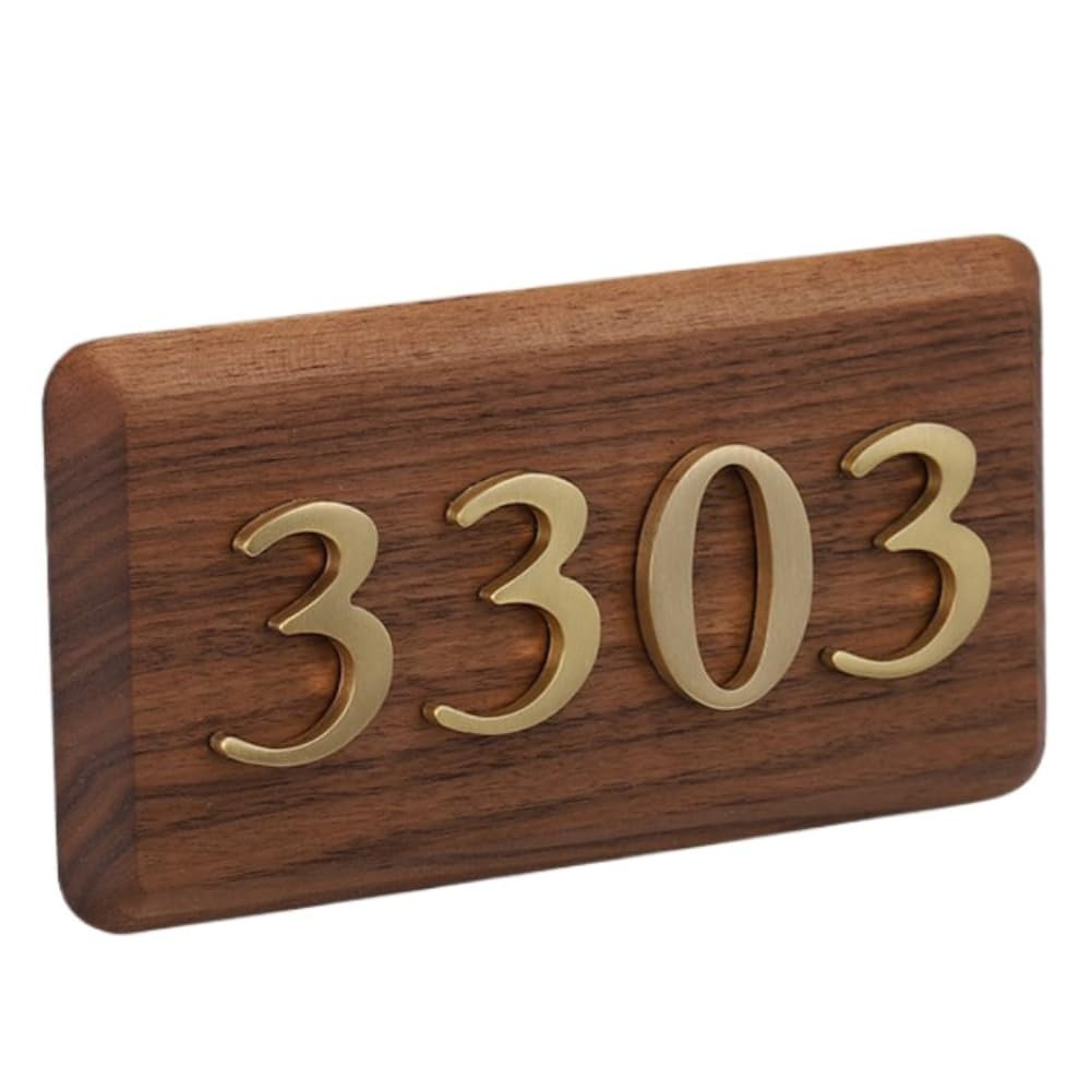 Japanese-Style Walnut House Number Plaque with Brass Numbers