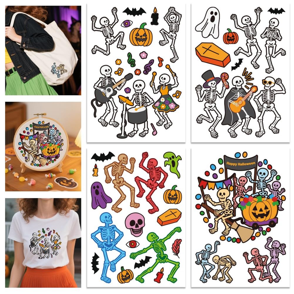 GLOBLELAND 4 Sheets A4 Halloween Embroidery Stickers