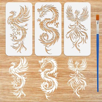 FINGERINSPIRE 3-Piece Dragon Phoenix Stencil Set