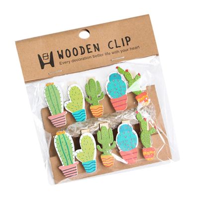 Vaguelly 10-Pack Cactus Wooden Clips with Photo String
