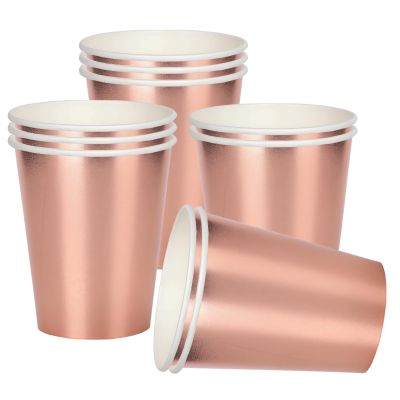 RONGZUBAT 10 Pack Rose Gold Disposable Paper Cups