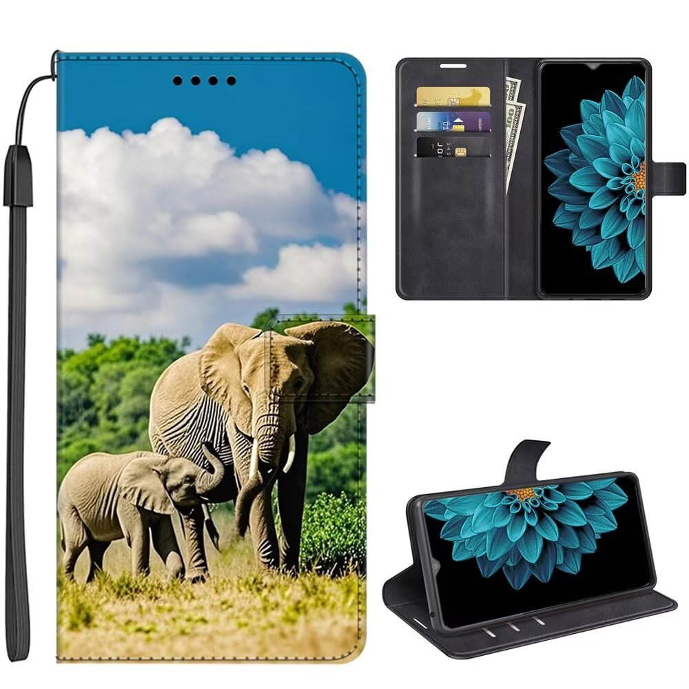 SEHEYA Phone Case for Xiaomi 14T 5G, Foldable PU Leather Flip Wallet Case with 3D Elephant Pattern, 3 Card Slots, Shock-Resistant