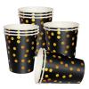 10 Pack Black Disposable Paper Cups with Gold Dots view 1