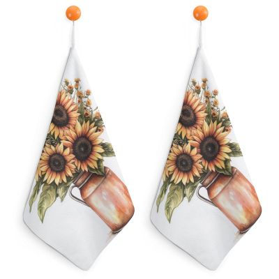 Watercolor Sunflowers Cottagecore Small Hand Towels with Hanging Loop, Absorbent, Soft, for Kitchen and Bathroom, 2-Pack