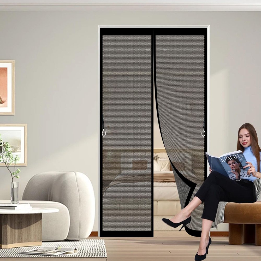 Magnetic Fly Screen Door 80 x 227 cm, No Drilling, Black