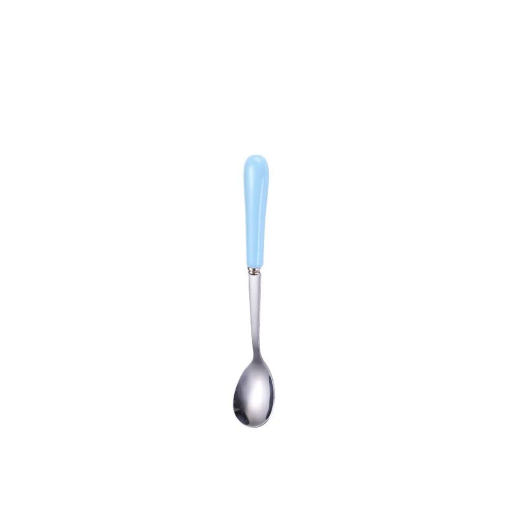 Coffee Spoon, Ceramic Handle, Stainless Steel, Dessert Spoon for Weddings, Christmas, Birthdays, Polished (S, Blue)