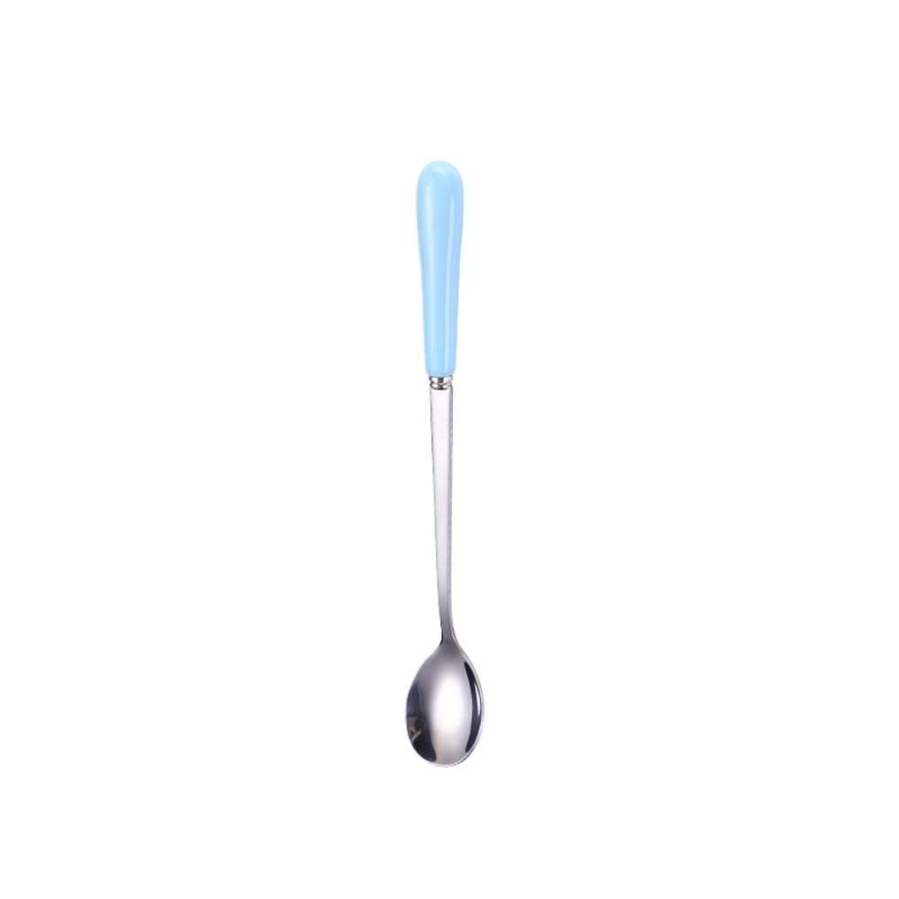 Coffee Spoon, Ceramic Handle, Stainless Steel, Dessert Spoon for Weddings, Christmas, Birthdays, Polished (M, Blue)