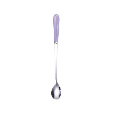 Coffee Spoon with Ceramic Handle, Stainless Steel, Dessert Spoon for Weddings, Christmas, Birthdays, Polished (L, Purple)