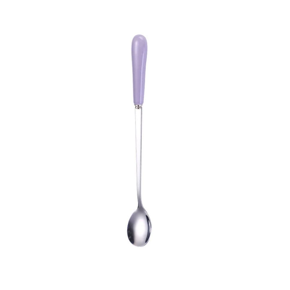 Coffee Spoon with Ceramic Handle, Stainless Steel, Dessert Spoon for Weddings, Christmas, Birthdays, Polished (L, Purple)