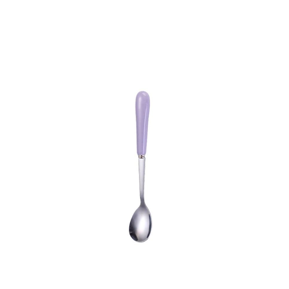 Coffee Spoon, Ceramic Handle, Stainless Steel, Dessert Spoon for Weddings, Christmas, Birthdays, Polished (S, Purple)