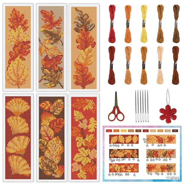 INFUNLY 6 Autumn Bookmark Cross Stitch Set