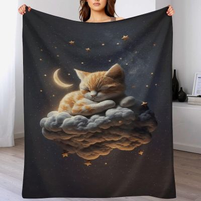 Cute Cat Plush Throw Blanket, Soft Flannel Fleece Sofa Blanket, Warm, Easy-Care, 150 x 200 cm