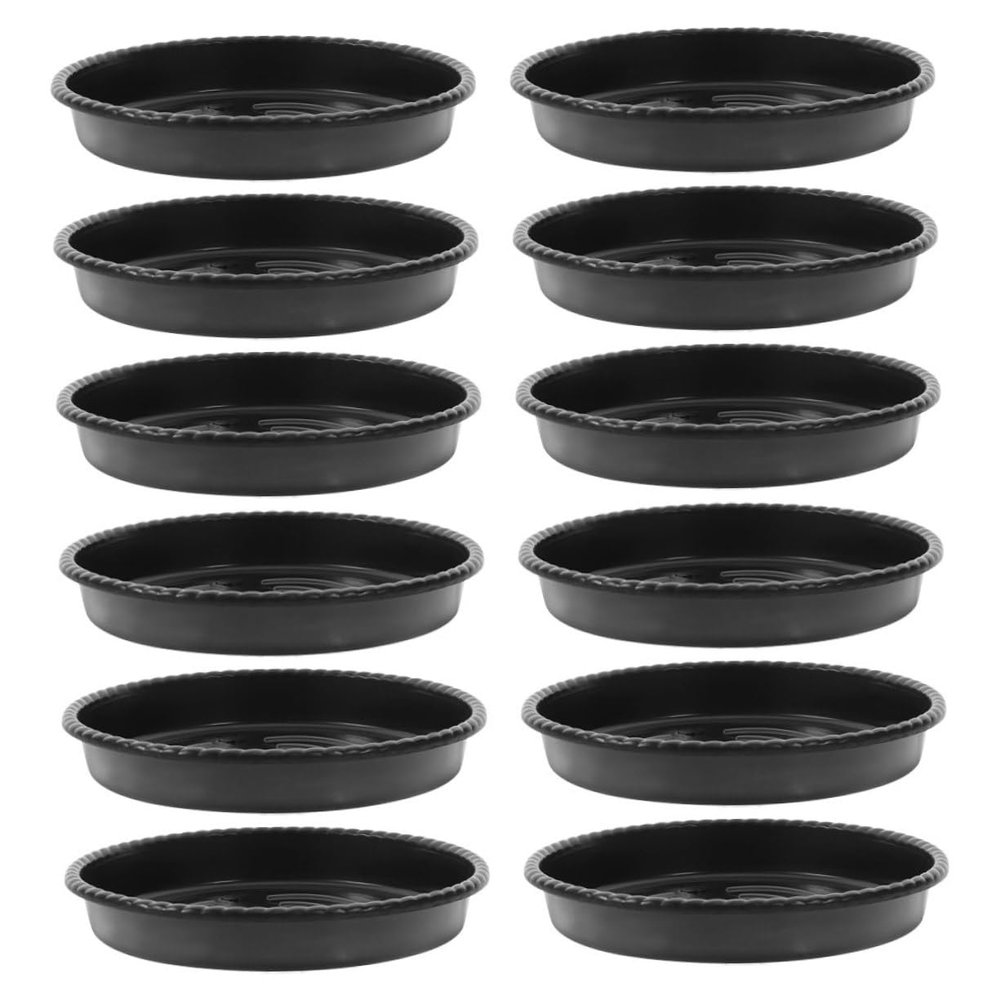 ibasenice Black Plastic Plant Saucers, Round, 12-Pack, Large