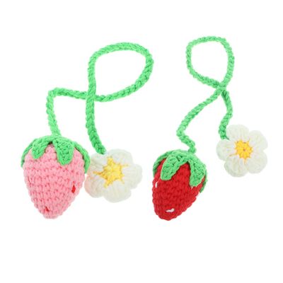 Vaguelly Crocheted Car Rearview Mirror Hanging Ornaments, Yarn Strawberries, Soft and Comfortable, 2 Pieces