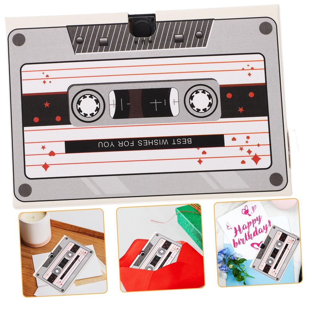jojofuny Birthday Card with Sound, White Cardstock, 80-Time Repeatable Music Card with Recording Function and Button Batteries Included