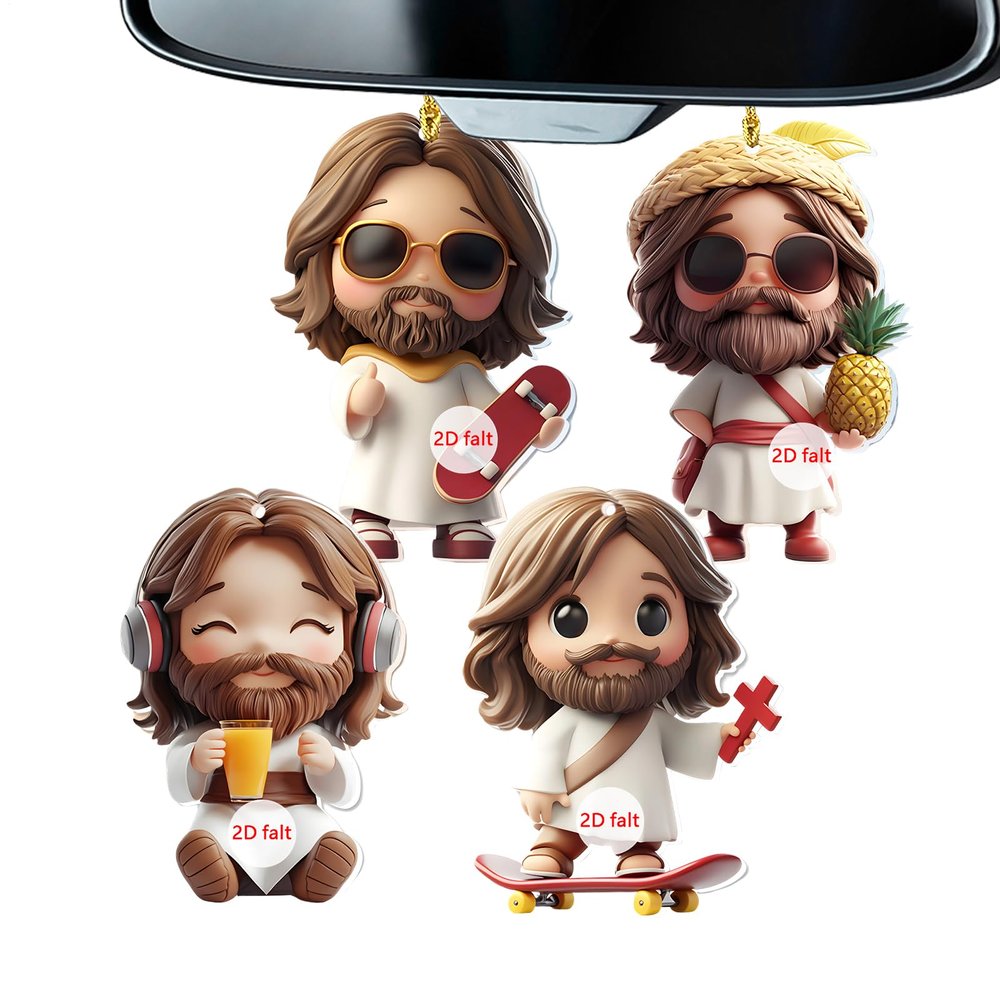 Jesus Christmas Ornament - 2D Decorative Acrylic Jesus Pendant, 4-Piece Set