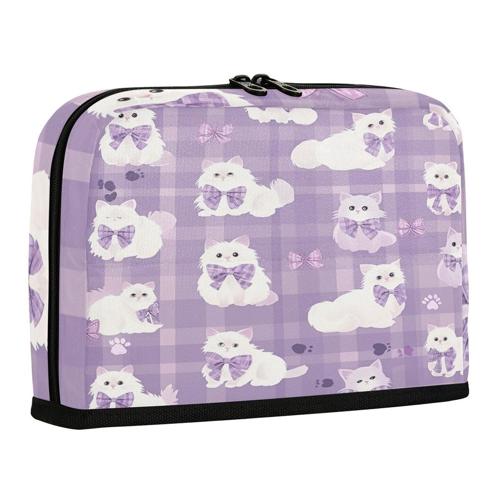 sanluoli Large-Capacity Pencil Case, Multi-Purpose Zipper Pouch for Children's Cosmetics, Purple and White, Cute Cats