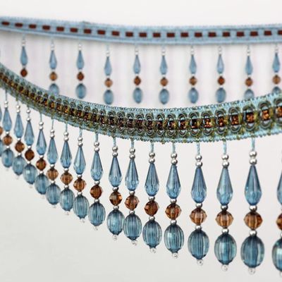 CTRSM Blue Beaded Fringe Trim, 12 Yards