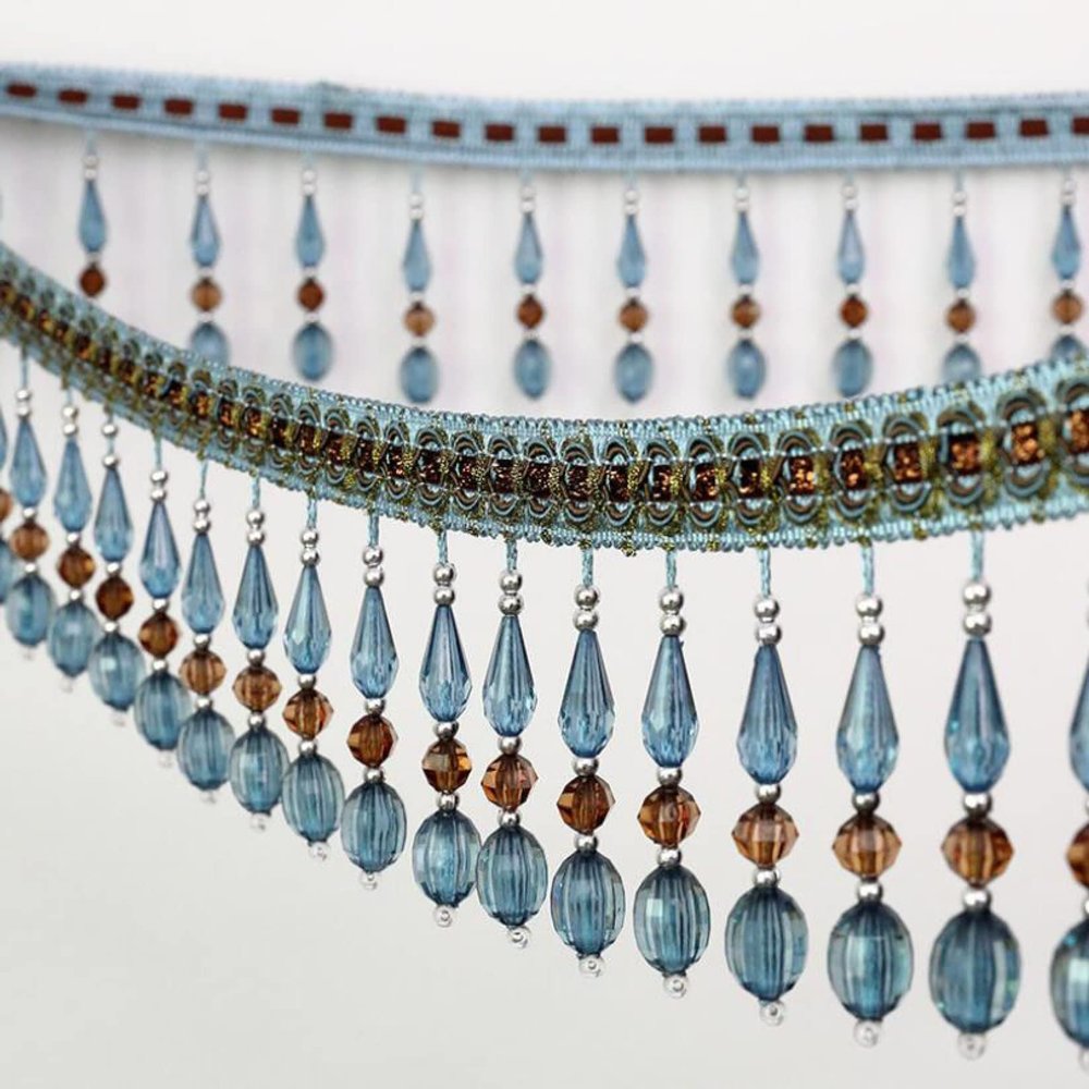 CTRSM Blue Beaded Fringe Trim, 12 Yards
