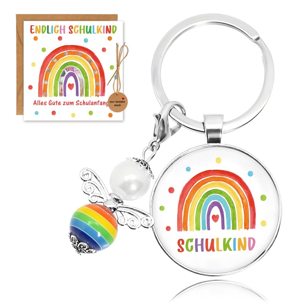 Rainbow Guardian Angel Keychain for School Kids