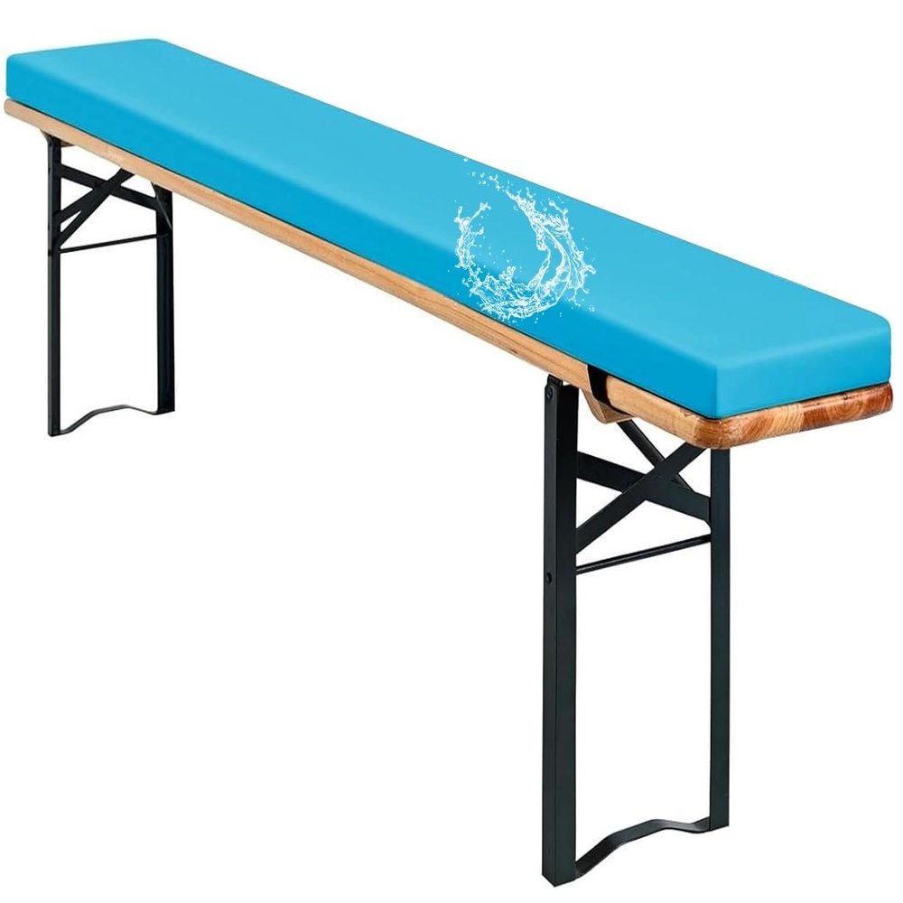 Water-Resistant Beer Bench Cushion, Lake Blue, 180 x 23 x 3 cm