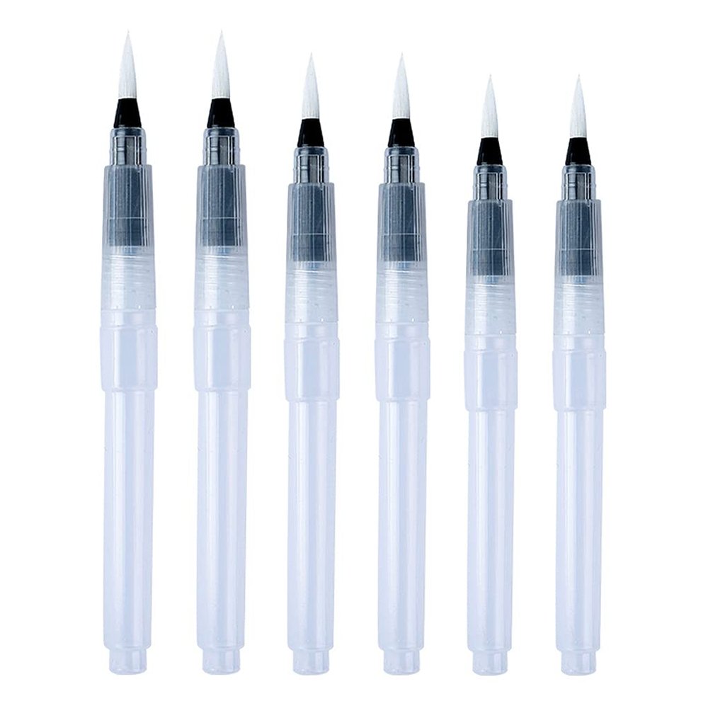 Water Brush Pens, Flat Tip, Refillable, for Gouache, Watercolor, Art, Illustrations, Painting, 3/6 Pack