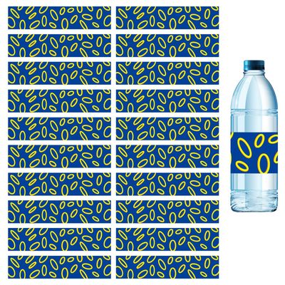 SAVITA 20 Blue Water Bottle Labels with Gold Ring Print