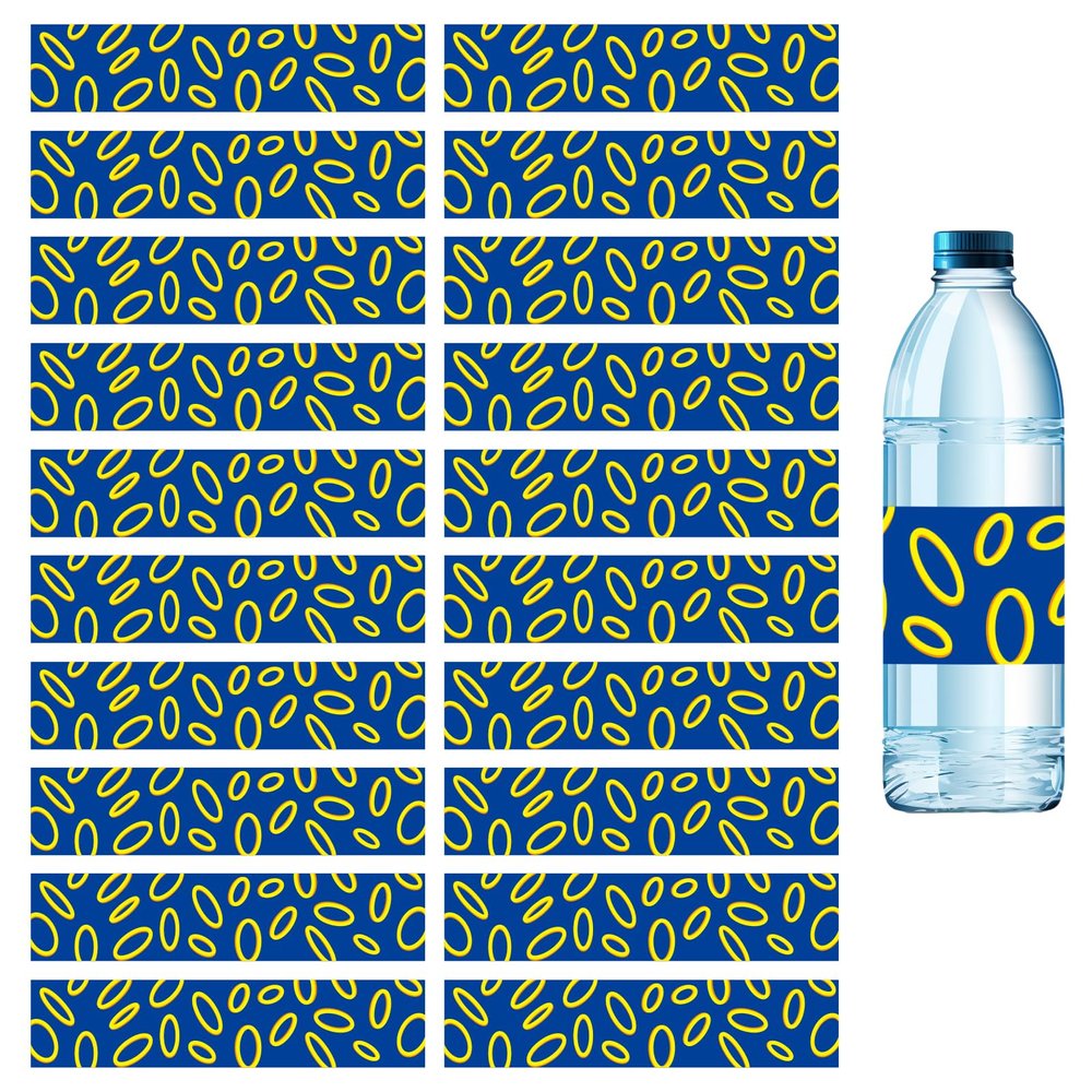 SAVITA 20 Blue Water Bottle Labels with Gold Ring Print