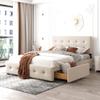 Crlnaup Upholstered Bed 140 x 200 cm with Drawers, Slatted Base and Headboard, Beige (Mattress Not Included) view 1