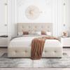 Crlnaup Upholstered Bed 140 x 200 cm with Drawers, Slatted Base and Headboard, Beige (Mattress Not Included) view 2