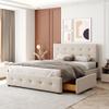 Crlnaup Upholstered Bed 140 x 200 cm with Drawers, Slatted Base and Headboard, Beige (Mattress Not Included) view 3