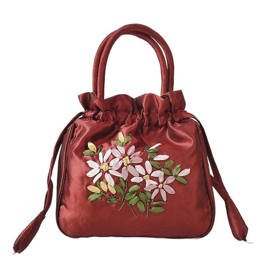 Antique Style Drawstring Bag, Burgundy