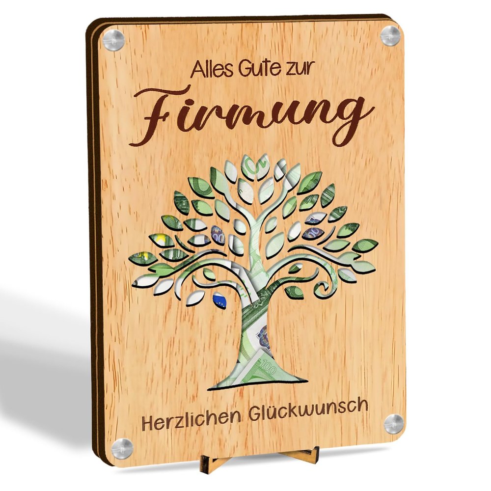 Confirmation Gift for Boys and Girls, Wooden Money Gift with Stand, Tree of Life Confirmation Gift