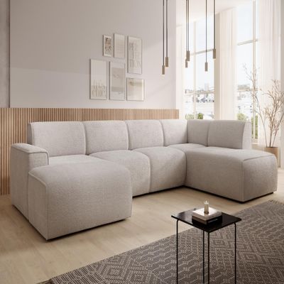 AXLIVING XXL U-Shaped Sofa Didim, Cream, 378 cm Wide, Modern & Spacious