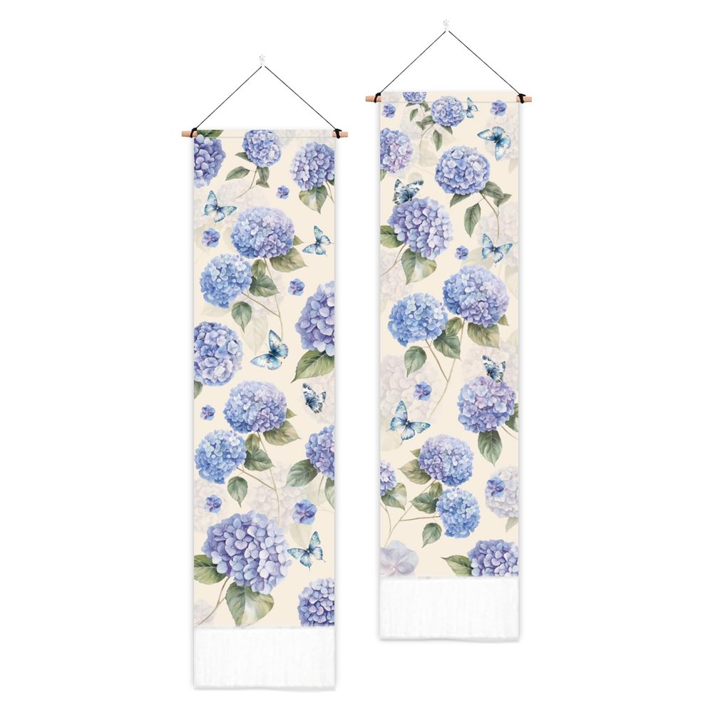 PLIGREAT 2 Pack Vertical Tapestry with Hydrangeas and Butterflies