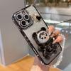 Ymyhyuxi Soft Four-Corner Protective Case for iPhone 14, Glitter, Crystal Heart Charm, Ring Holder and Crossbody Strap, Black view 2