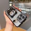Ymyhyuxi Soft Four-Corner Protective Case for iPhone 14, Glitter, Crystal Heart Charm, Ring Holder and Crossbody Strap, Black view 3