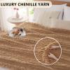L'AGRATY Chunky Knit Blanket, 203 x 228 cm, Chenille, Light Brown view 3