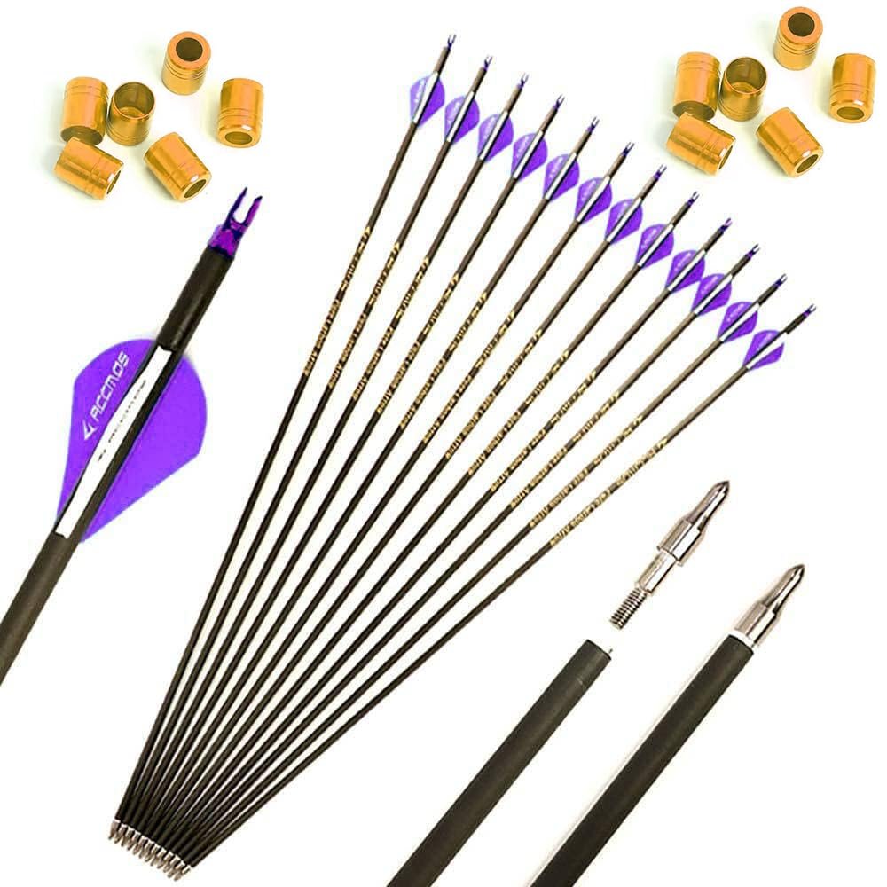 12-Pack 25-Inch 800 Spine Carbon Arrows with Removable Tips, Purple