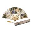 Handheld Folding Fan, Bamboo Silk Fabric, Japanese Wedding Fan (Gold Style A with Sleeve) view 1