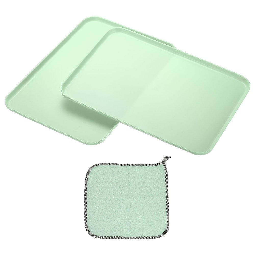 PATIKIL Plastic Tray, 15 x 10.6 in, Rectangular Plates, 2-Pack, Green